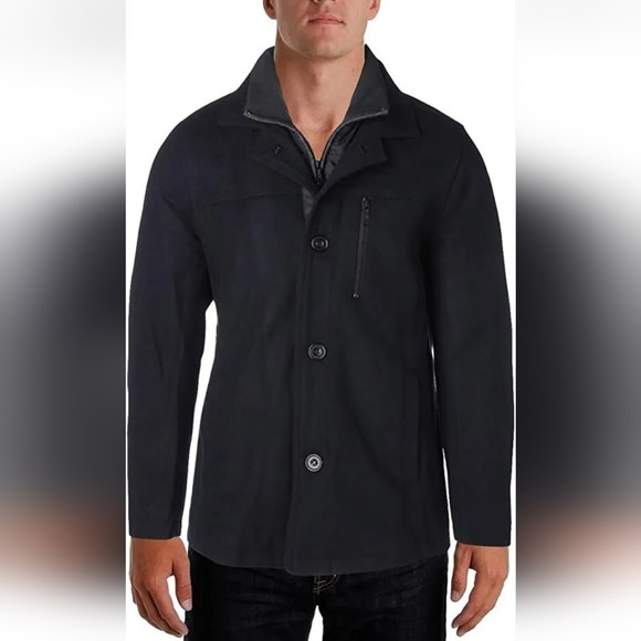 Kenneth Cole New York Other - Kenneth Cole New York Single Breasted Wool Blend Black Car Coat Size L